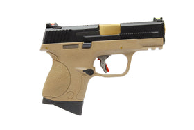 WE Tech BB FORCE Compact T3A Semi-Auto GBB Pistol (BK Slide/GD Barrel/TAN Frame)-Pistols-Crown Airsoft