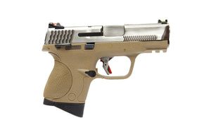 WE Tech BB FORCE Compact T8A Full-Auto GBB Pistol (SV Slide/SV Barrel/TAN Frame)-Pistols-Crown Airsoft