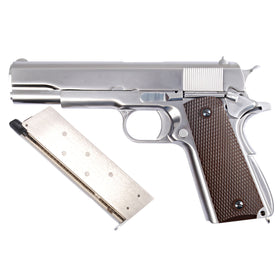 WE Tech 1911 GBB Pistol (Matte Chrom/ Checker Grip)-Pistols-Crown Airsoft