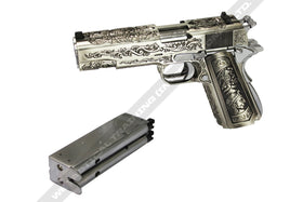 WE Tech Double-barrel Inca Warrior 1911 GBB Pistol (Silver)-Pistols-Crown Airsoft